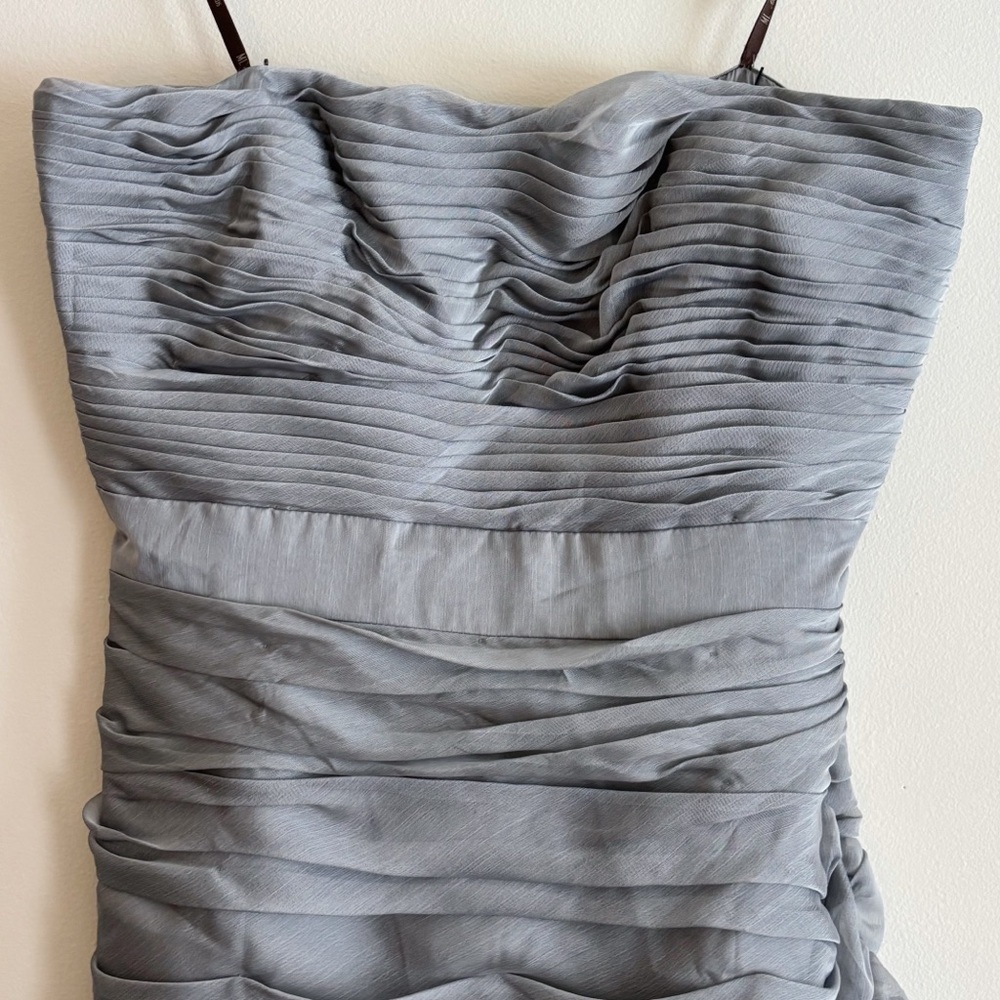Monique Lhuillier Bridesmaids Cationic Ruched Strapless Chiffon Dress Sz 14 NWT - Picture 3 of 10